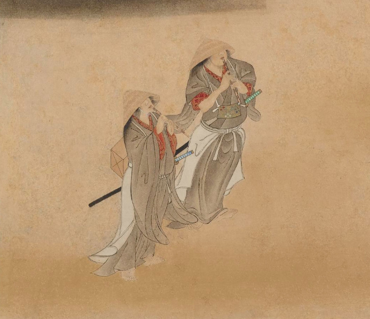 Iwasa Matabei's painting of Two Komosō & An Umbrella Maker, detail. Dated no later than 1630.